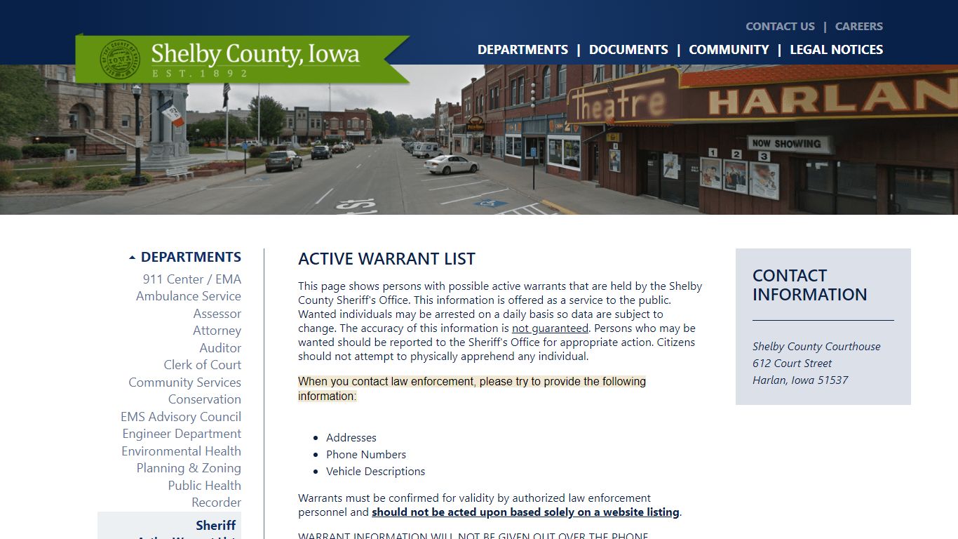 Active Warrant List - undefined - Shelby County, Iowa